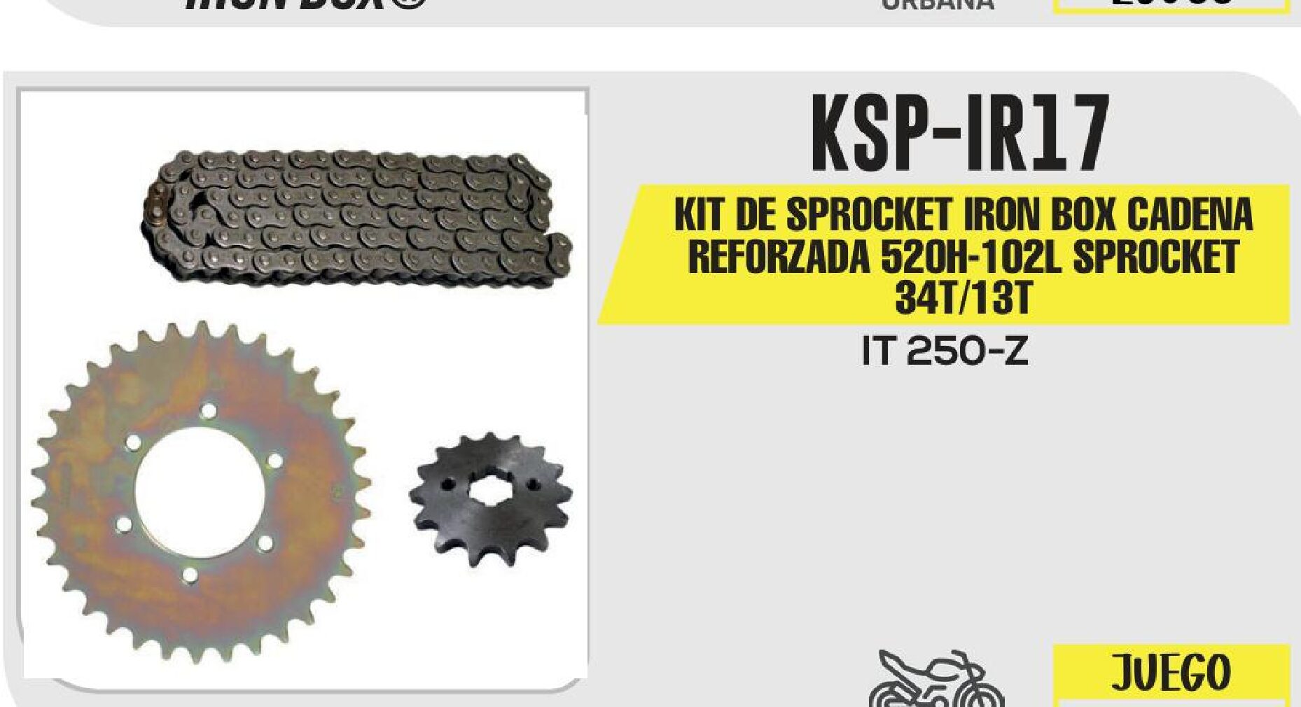 KIT DE SPROCKET IRON BOX CADENA REFORZADA 520H-102L SPROCKET 34T/13T / KSP-IR17