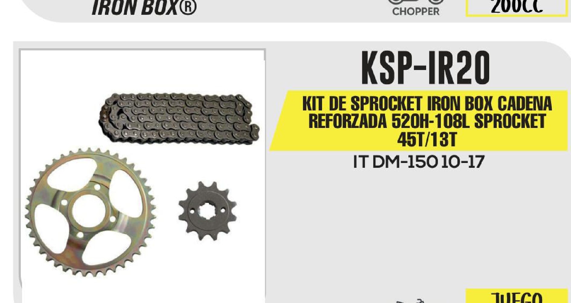KIT DE SPROCKET IRON BOX CADENA REFORZADA 520H-108L SPROCKET 45T/13T / KSP-IR20
