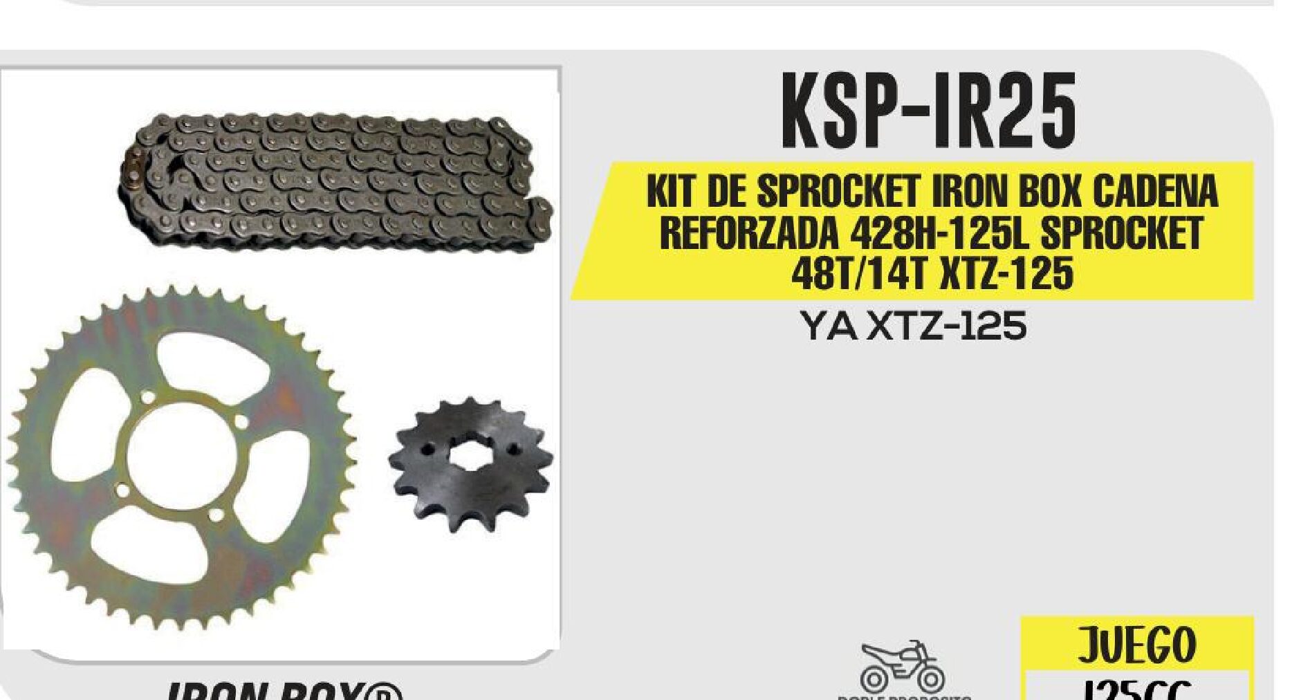 KIT DE SPROCKET IRON BOX CADENA REFORZADA 428H-120L SPROCKET 48T/14T / KSP-IR25