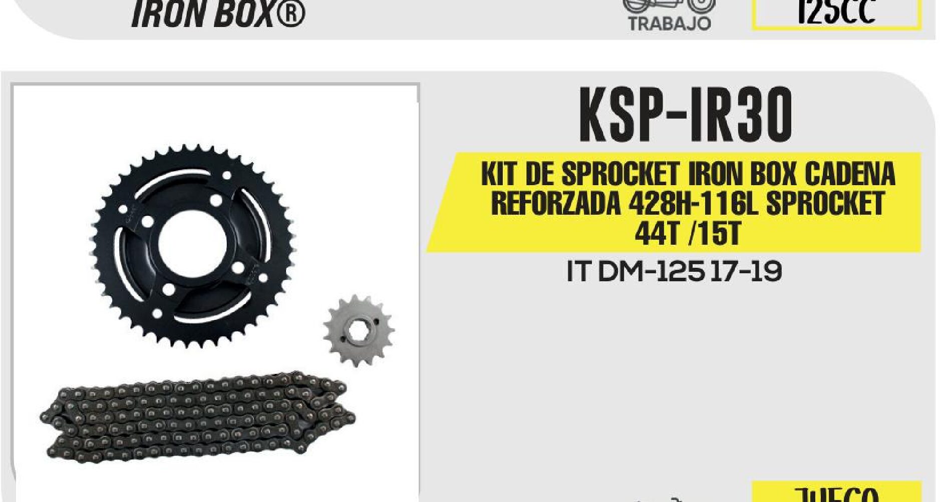 KIT DE SPROCKET IRON BOX CADENA REFORZADA 428H-116L SPROCKET 44T /15T / KSP-IR30