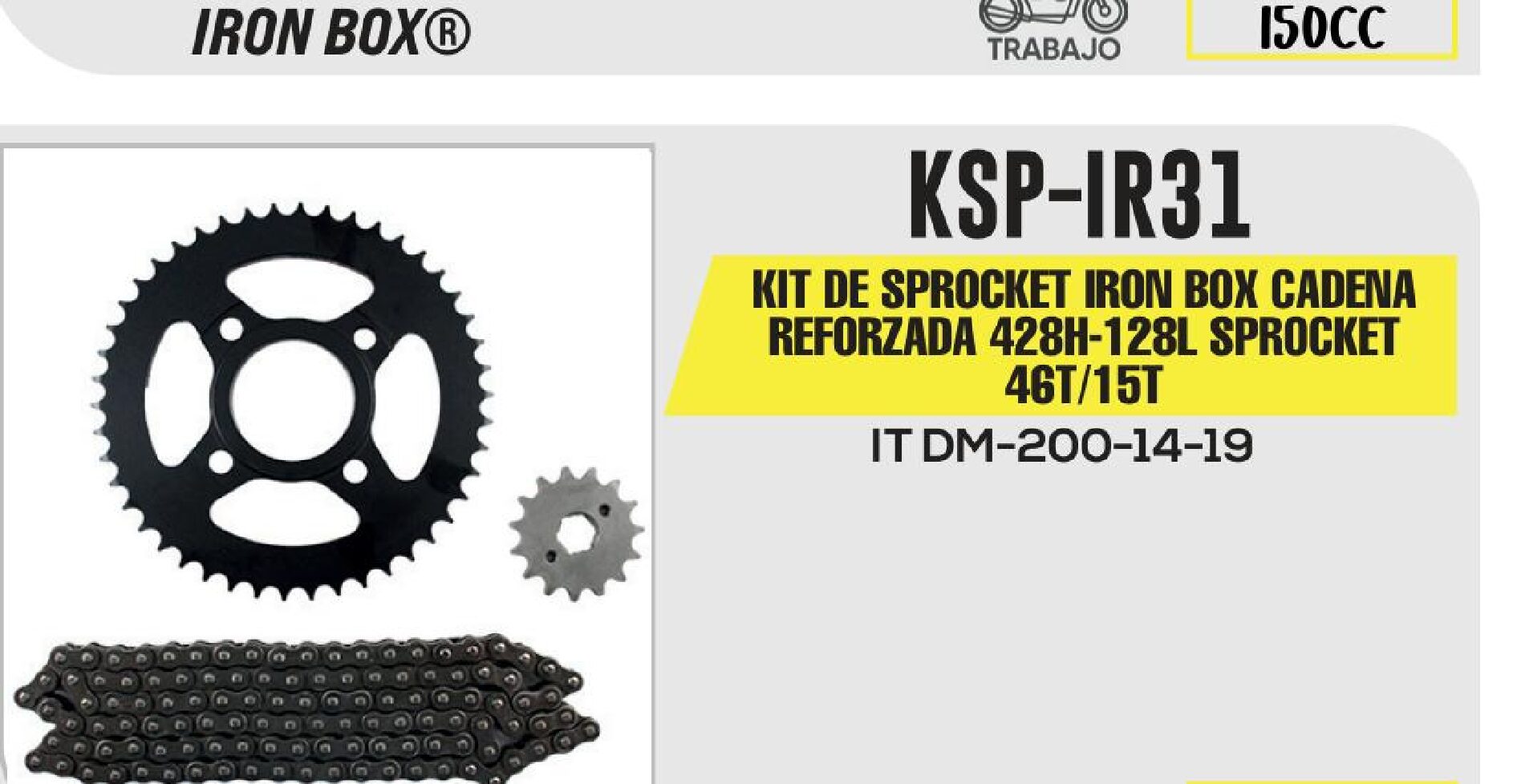 KIT DE SPROCKET IRON BOX CADENA REFORZADA 428H-128L SPROCKET 46T/15T / KSP-IR31