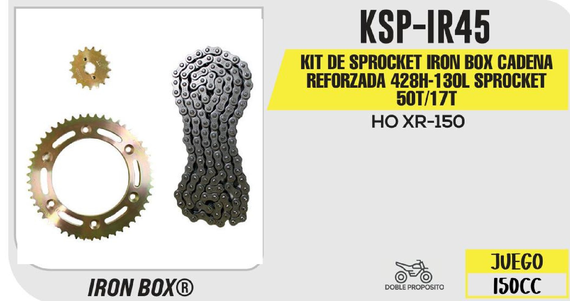 KIT DE SPROCKET IRON BOX CADENA REFORZADA 428H-130L SPROCKET 50T/17T / KSP-IR45