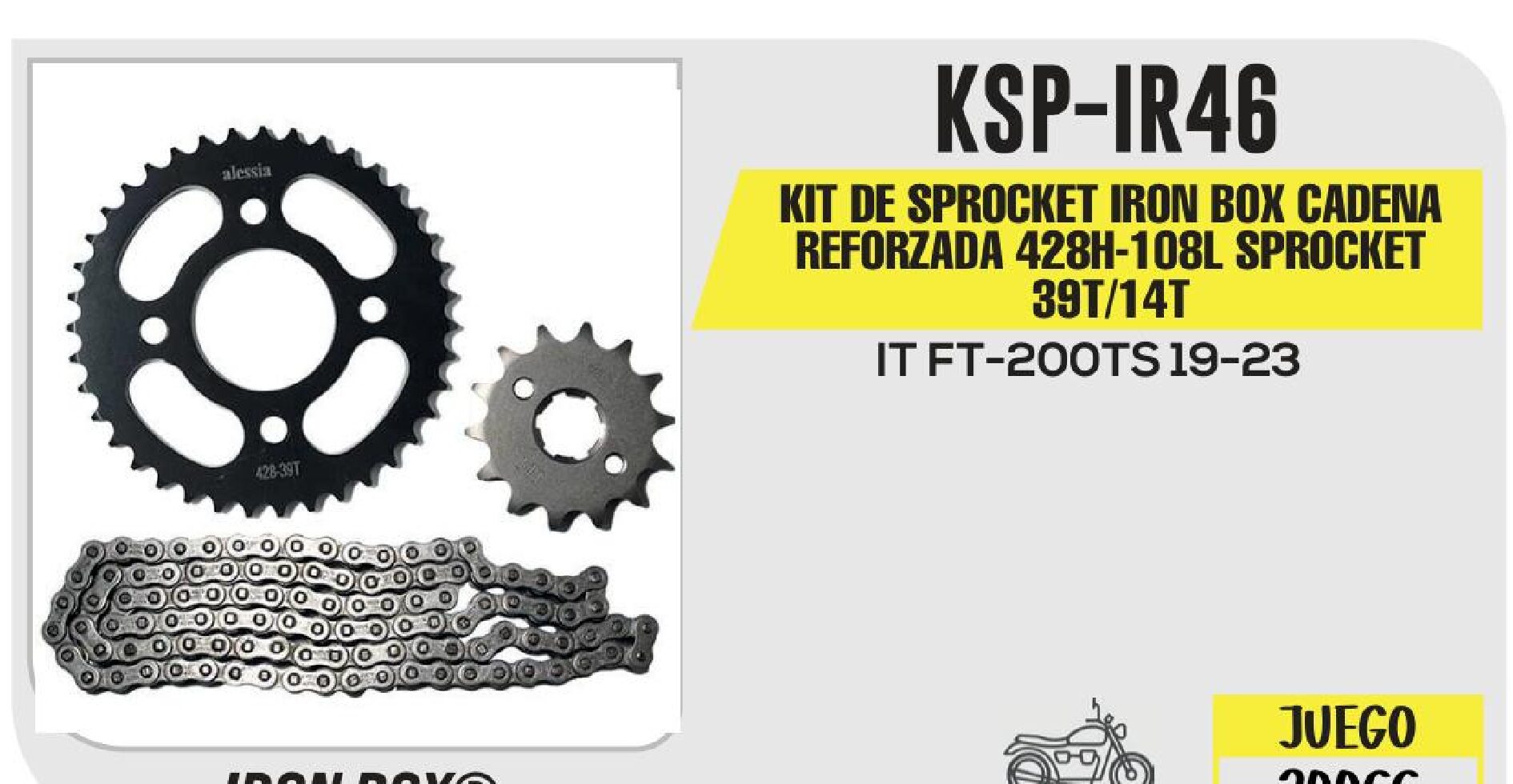 KIT DE SPROCKET IRON BOX CADENA REFORZADA 428H-108L SPROCKET 39T/14T / KSP-IR46