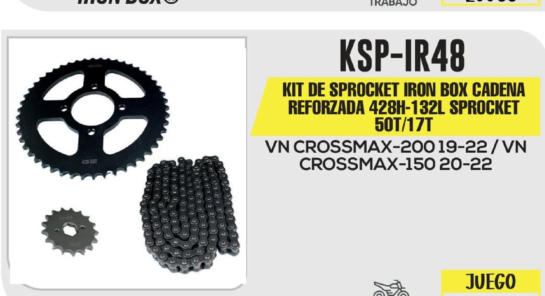 KIT DE SPROCKET CADENA REFORZADA 428H-132L SPROCKET 50T/17T / KSP-IR48