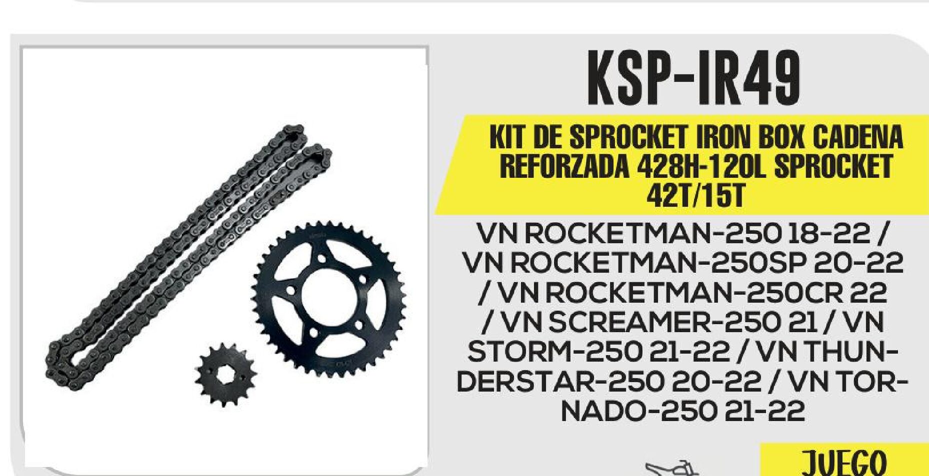 KIT DE SPROCKET IRON BOX CADENA REFORZADA 428H-120L SPROCKET 42T/16T / KSP-IR49