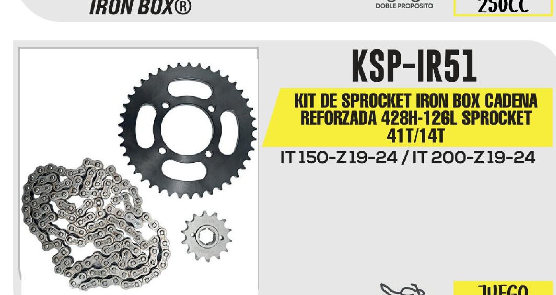 KIT DE SPROCKET CADENA REFORZADA 428H-126L SPROCKET 41T/14T / KSP-IR51