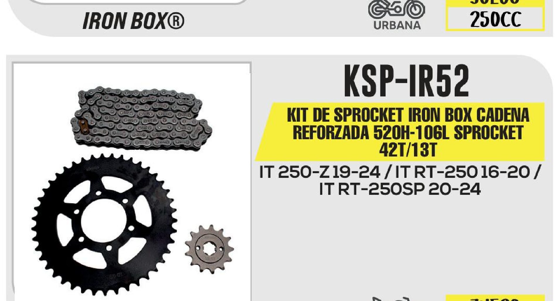 KIT DE SPROCKET IRON BOX CADENA REFORZADA 520H-106L SPROCKET 42T/13T / KSP-IR52