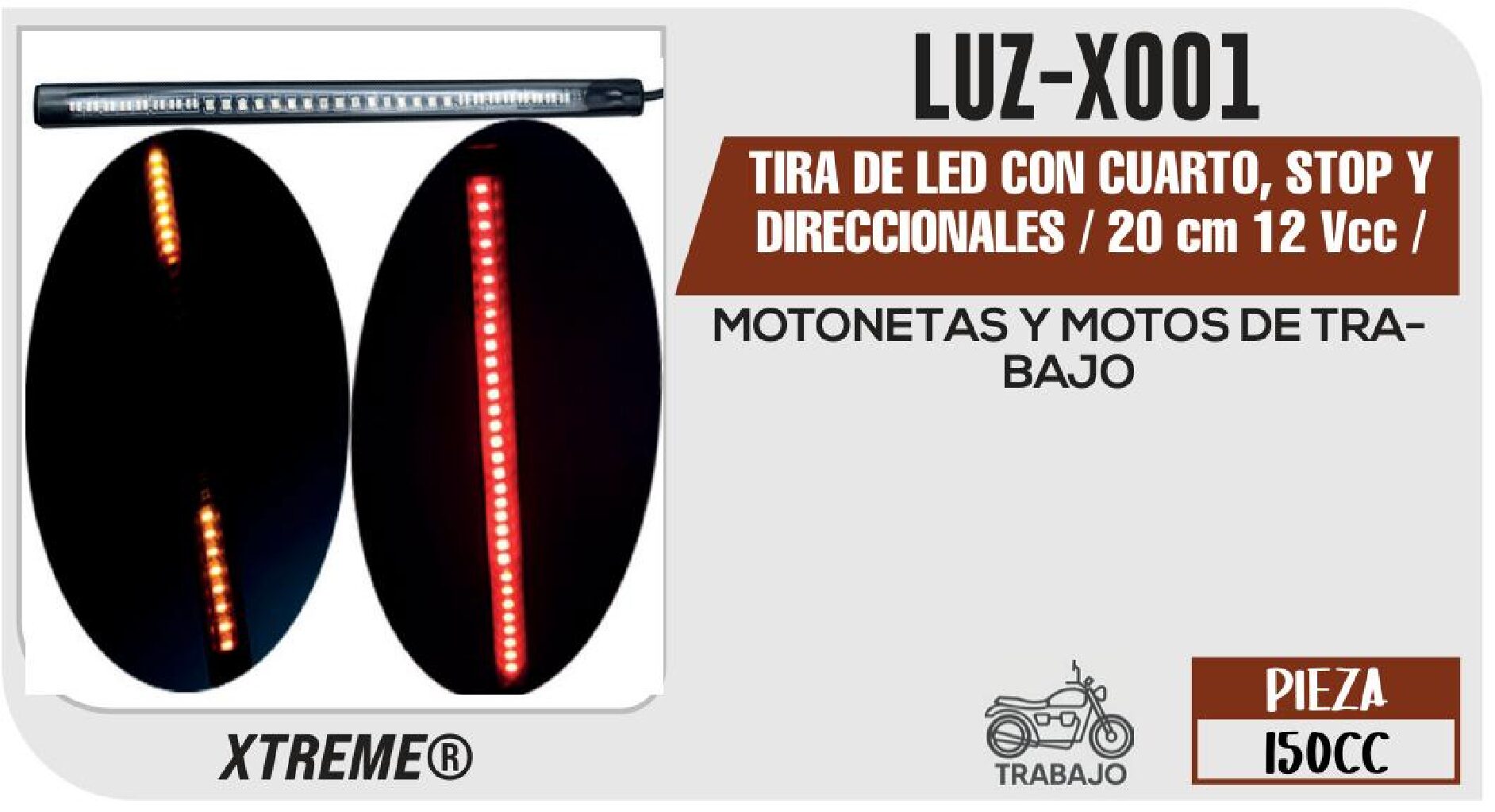 TIRA DE LED CON CUARTO, STOP Y DIRECCIONALES / 20 CM 12 VCC / 1.5 W / LUZ-X001