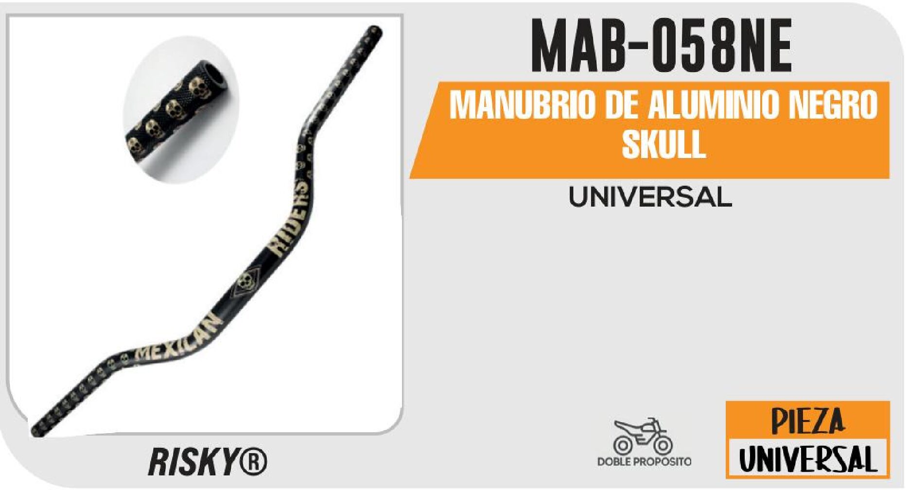 MANUBRIO DE ALUMINIO NEGRO SKULL / MAB-058NE
