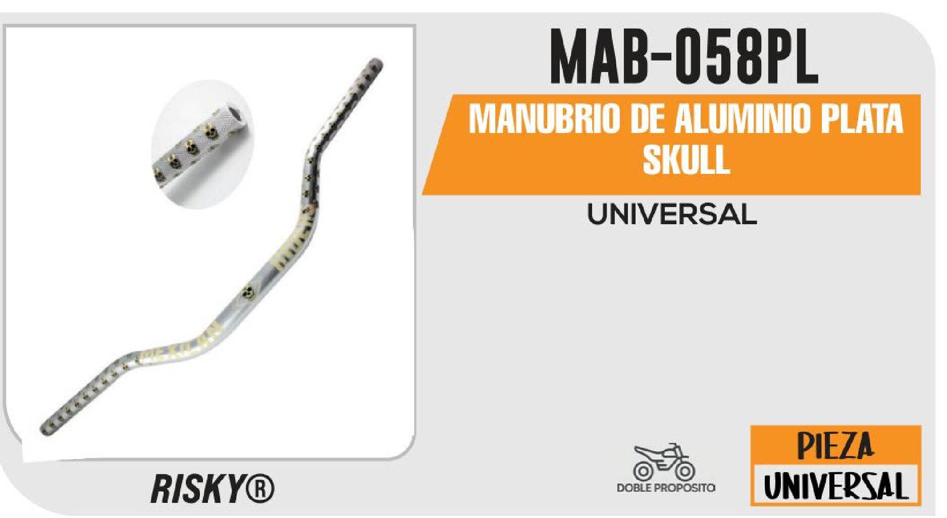 MANUBRIO DE ALUMINIO PLATA SKULL / MAB-058PL