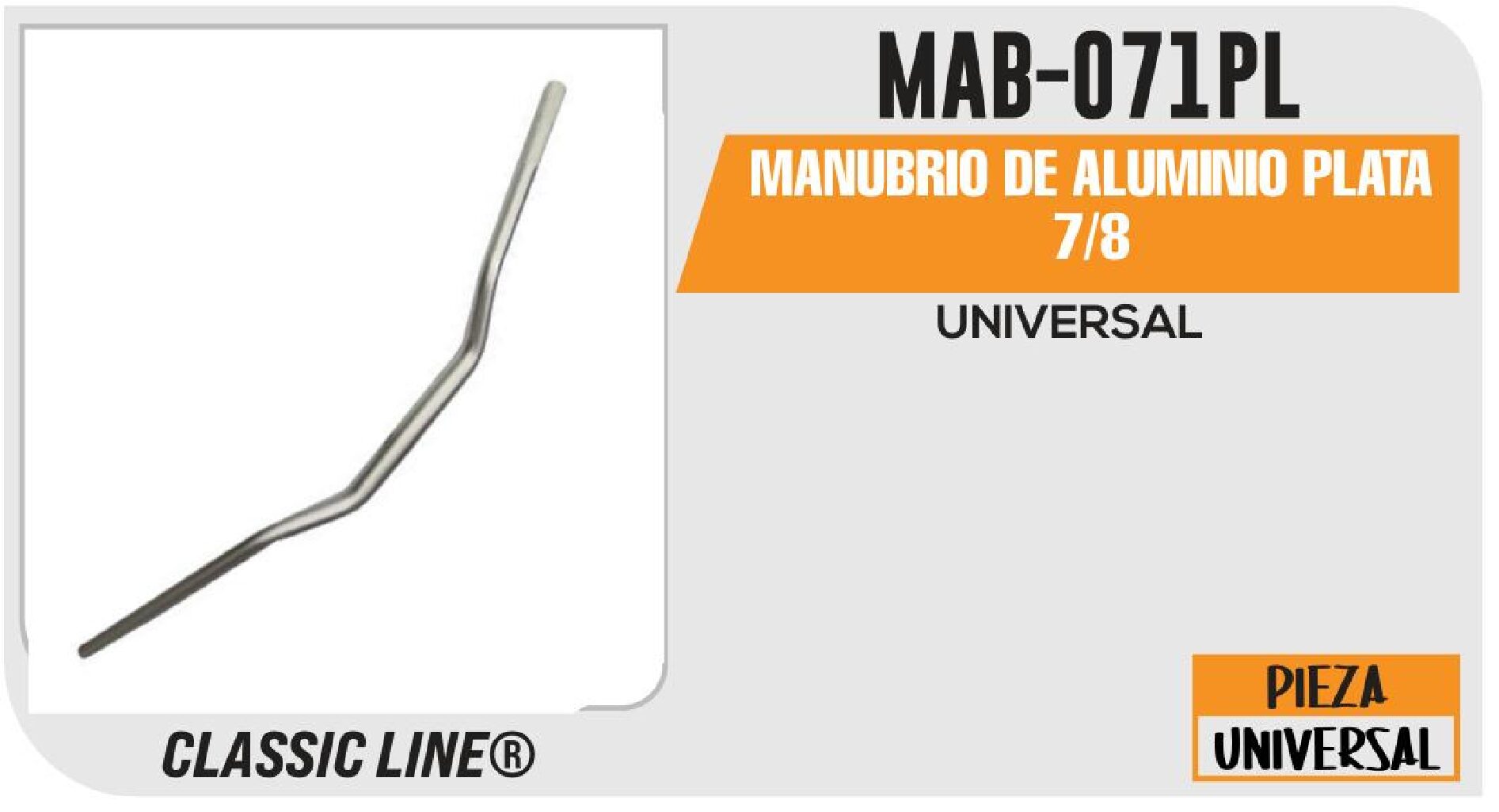 MANUBRIO DE ALUMINIO PLATA 7/8 / MAB-071PL