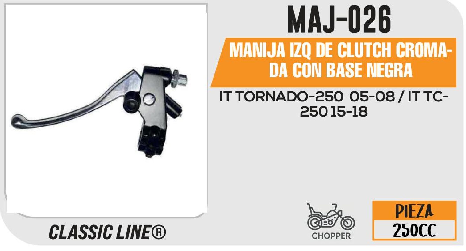 MANIJA IZQ DE CLUTCH CROMADA CON BASE NEGRA / MAJ-026
