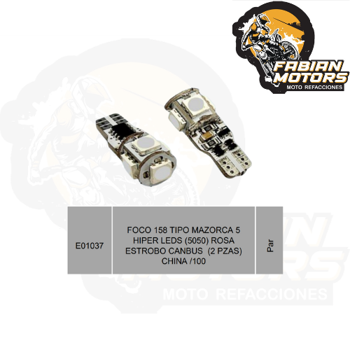 FOCO 158 TIPO MAZORCA 5 HIPER LEDS (5050) ROSA ESTROBO CANBUS  (2 PZAS) CHINA /100