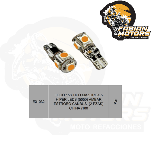 FOCO 158 TIPO MAZORCA 5 HIPER LEDS (5050) AMBAR ESTROBO CANBUS  (2 PZAS) CHINA /100