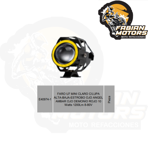 FARO U7 MINI CLARO C/LUPA ALTA-BAJA-ESTROBO OJO ANGEL AMBAR OJO DEMONIO ROJO 10 Watts 1200Lm 8-80V