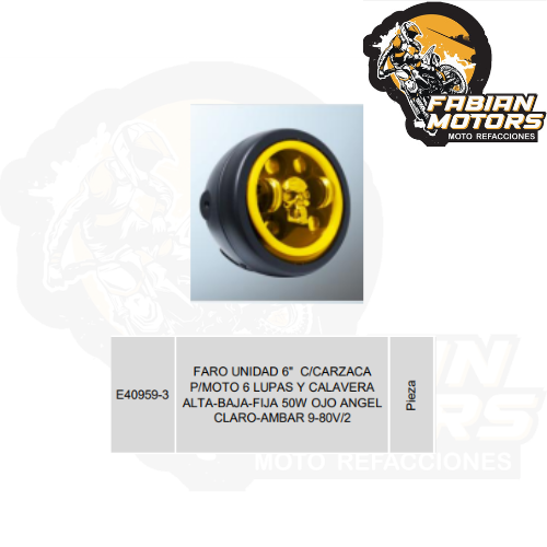 FARO UNIDAD 6"  C/CARZACA P/MOTO 6 LUPAS Y CALAVERA ALTA-BAJA-FIJA 50W OJO ANGEL CLARO-AMBAR 9-80V/2