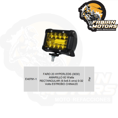 FARO 20 HYPERLEDS (3030) AMARILLO 60 Watts RECTANGULAR (9.5x6.5 cms) 9-32 Volts ESTROBO CHINA/20