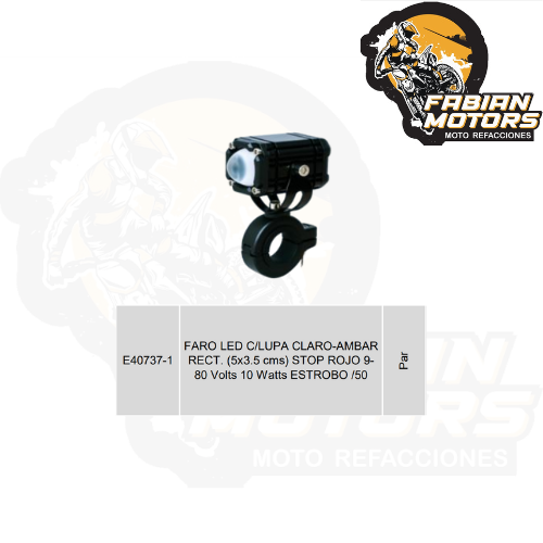 FARO LED C/LUPA CLARO-AMBAR RECT. (5x3.5 cms) STOP ROJO 9-80 Volts 10 Watts ESTROBO /50