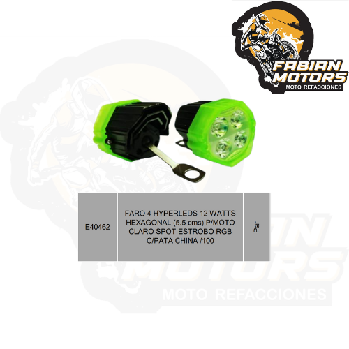 FARO 4 HYPERLEDS 12 WATTS HEXAGONAL (5.5 cms) P/MOTO CLARO SPOT ESTROBO RGB C/PATA CHINA /100
