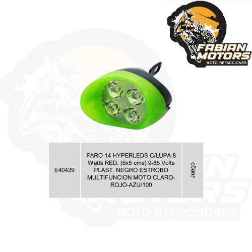 FARO 14 HYPERLEDS C/LUPA 8 Watts RED. (6x5 cms) 9-85 Volts PLAST. NEGRO ESTROBO MULTIFUNCION MOTO CLARO-ROJO-AZU/100