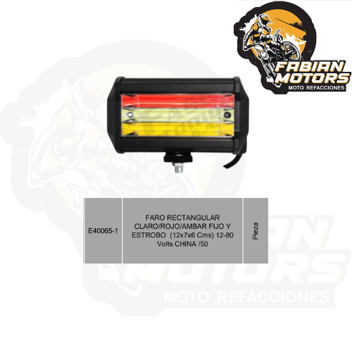 FARO RECTANGULAR CLARO/ROJO/AMBAR FIJO Y ESTROBO  (12x7x6 Cms) 12-80 Volts CHINA /50
