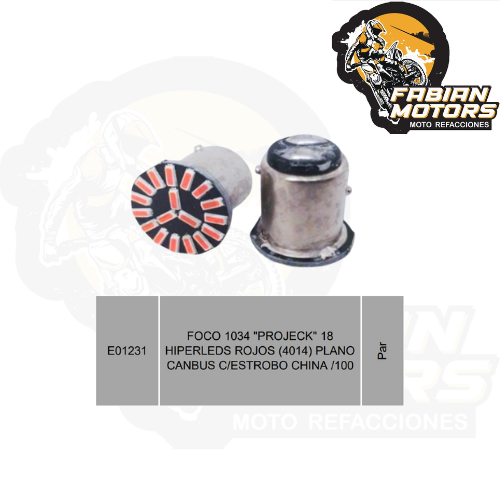 FOCO 1034 "PROJECK" 18 HIPERLEDS ROJOS (4014) PLANO CANBUS C/ESTROBO CHINA /100