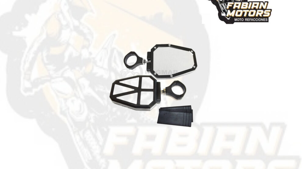 ESPEJO UTV'S ALUMINIO 13.3CM LARGO X 11CM ANCHO (5.24" X 4.33"), SOPORTE DIAMETRO 4.45CM (1.75") NEGRO/CROMO LATERALES P/ RZR, P/ MAVERICK, P/ MAVERICK X3 (JUEGO)