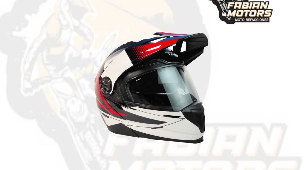 CASCO TECHX2 TX-909 CROSS/STREET ABATIBLE NEGRO/BLANCO/ROJO Y LENTE INTERNOTALLA: G NORMA EUROPEA ECER22-05 Y NORMA AMERICANA DOT