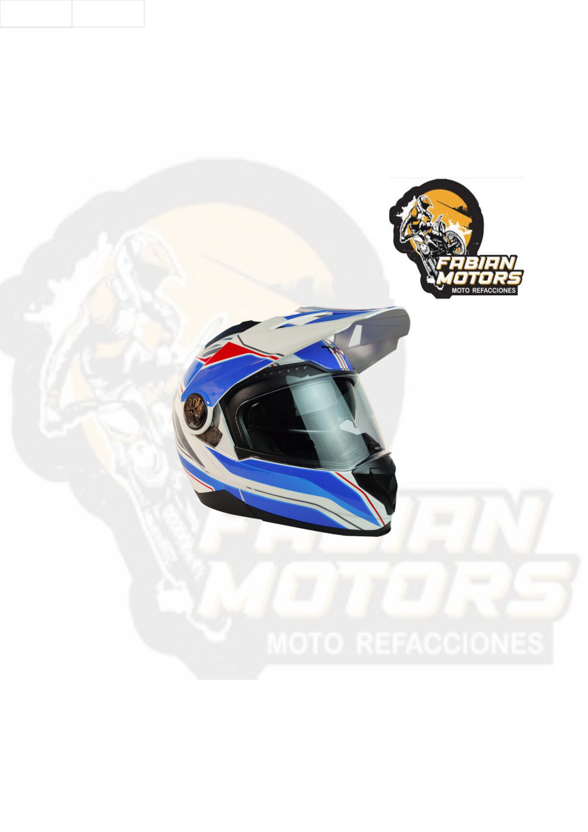 CASCO TECHX2 TX-909 CROSS/STREET ABATIBLE BLANCO/AZUL/ROJO Y LENTE INTERNO TALLA: EG NORMA EUROPEA ECER22-05 Y NORMA AMERICANA DOT