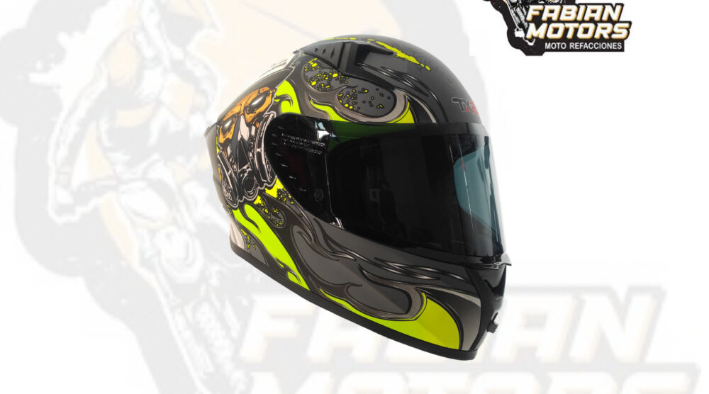 CASCO TECHX2 (TX2) EXOPUNK AMARILLO/NEGRO CERRADO CON LENTE INTERNO, MICA HUMO Y ESPOILER Z501 TALLA: G NORMA EUROPEA ECER22-06 (DE 1 A 5 PIEZAS)