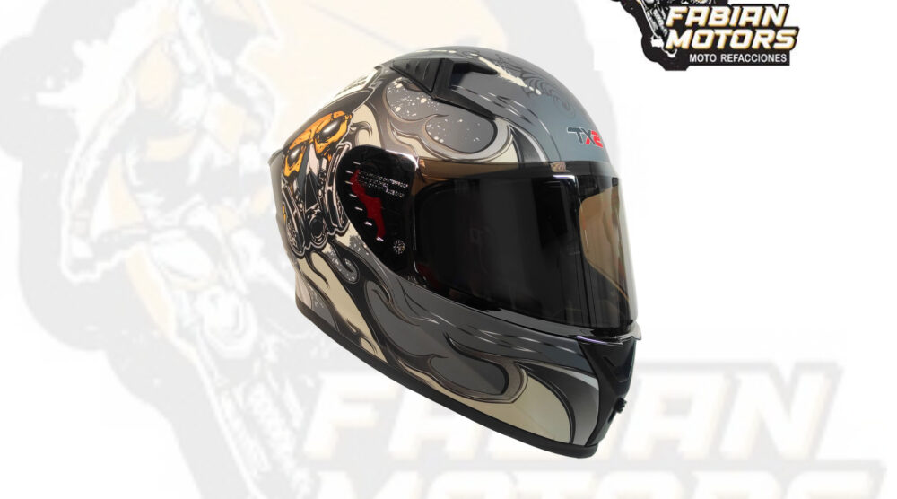 CASCO TECHX2 (TX2) EXOPUNK GRIS CERRADO CON LENTE INTERNO, MICA PLATA Y ESPOILER Z501 TALLA: M NORMA EUROPEA ECER22-06 (DE 1 A 5 PIEZAS)