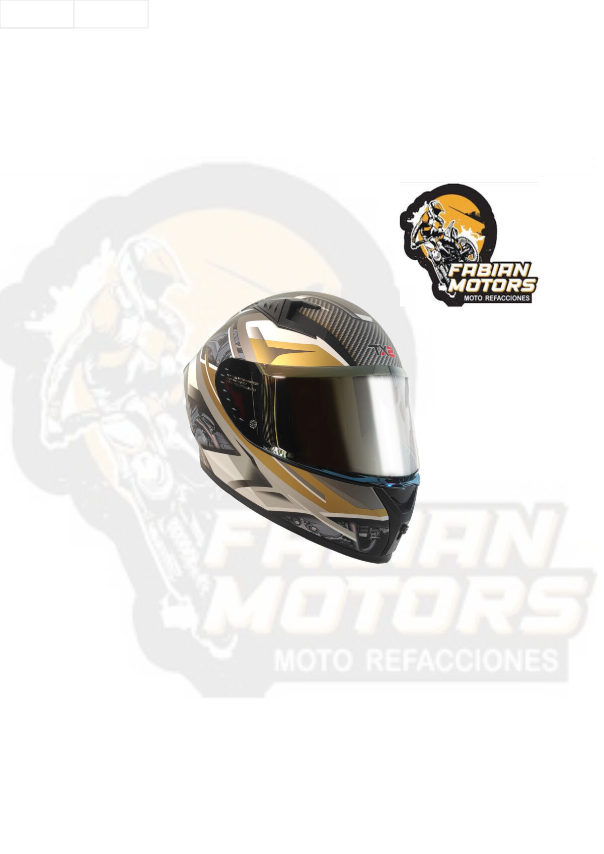 CASCO TECHX2 (TX2) ENGINE DORADO/GRIS CERRADO CON LENTE INTERNO, MICA DORADA Y ESPOILER Z501 TALLA: EG NORMA EUROPEA ECER22-06 (DE 1 A 5 PIEZAS)