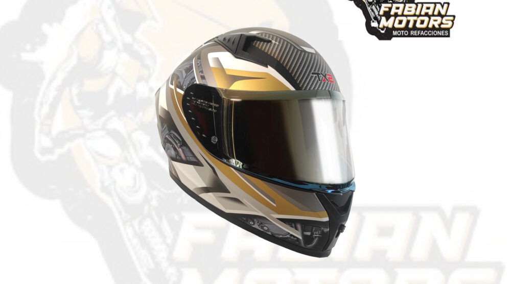 CASCO TECHX2 (TX2) ENGINE DORADO/GRIS CERRADO CON LENTE INTERNO, MICA DORADA Y ESPOILER Z501 TALLA: EEG NORMA EUROPEA ECER22-06 (DE 1 A 5 PIEZAS)