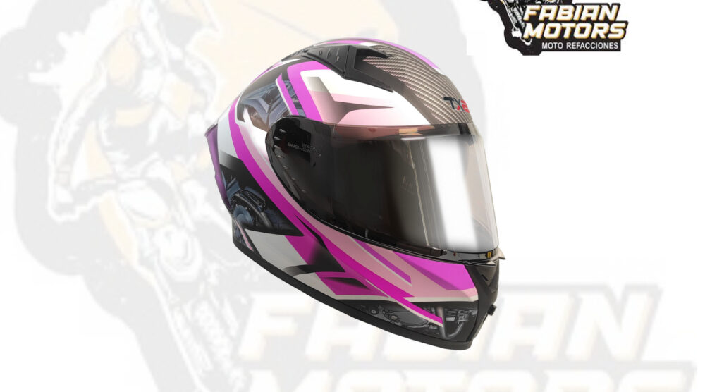 CASCO TECHX2 (TX2) ENGINE ROSA CERRADO CON LENTE INTERNO, MICA PLATA Y ESPOILER Z501 TALLA: EEG NORMA EUROPEA ECER22-06 (DE 1 A 5 PIEZAS)