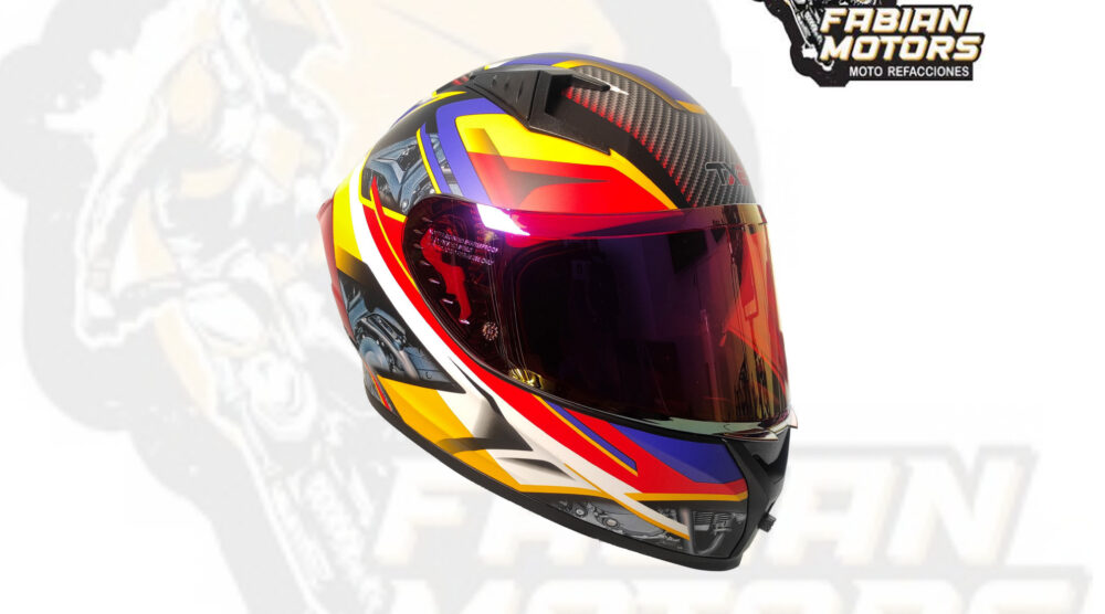CASCO TECHX2 (TX2) ENGINE ROJO/AMARILLO CERRADO CON LENTE INTERNO, MICA ROJA Y ESPOILER Z501 TALLA: EG NORMA EUROPEA ECER22-06 (DE 1 A 5 PIEZAS)