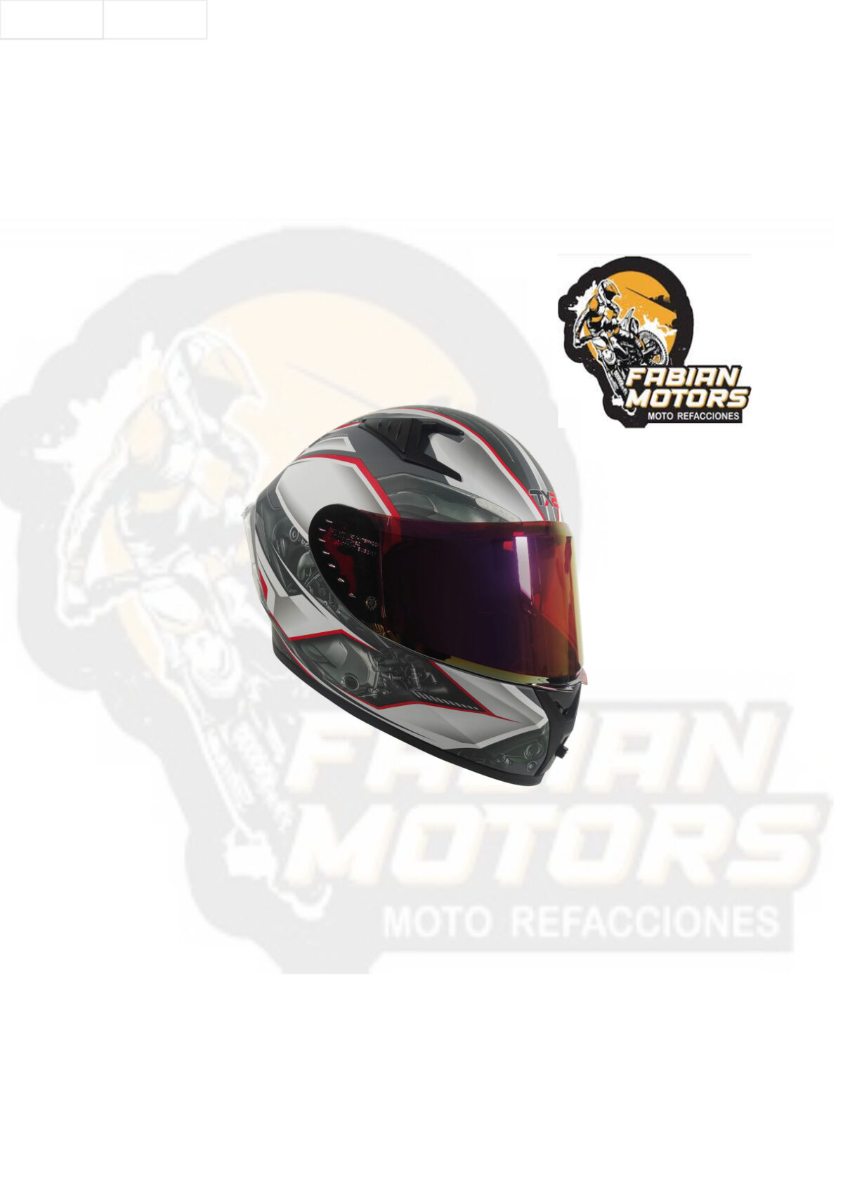 140-100590 CASCO TECHX2 (TX2) MUFFER GRIS/BLANCO/ROJO CERRADO CON LENTE INTERNO, MICA ROJA Y ESPOILER Z501 TALLA: EG NORMA EUROPEA ECER22-06 (DE 1 A 5 PIEZAS)