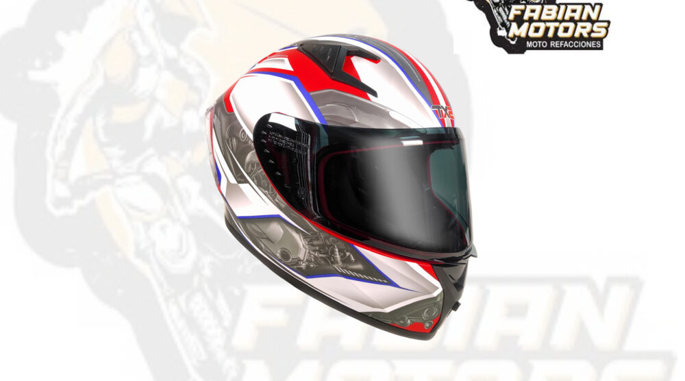 CASCO TECHX2 (TX2) MUFFER ROJO/BLANCO/AZUL CERRADO CON LENTE INTERNO, MICA HUMO Y ESPOILER Z501 TALLA: M NORMA EUROPEA ECER22-06 (DE 1 A 5 PIEZAS)