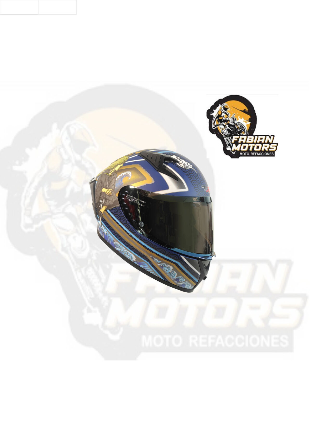 CASCO TECHX2 (TX2) TADASHI DORADO/AZUL CERRADO CON LENTE INTERNO, MICA DORADA Y ESPOILER Z501 TALLA: M NORMA EUROPEA ECER22-06 (DE 1 A 5 PIEZAS)