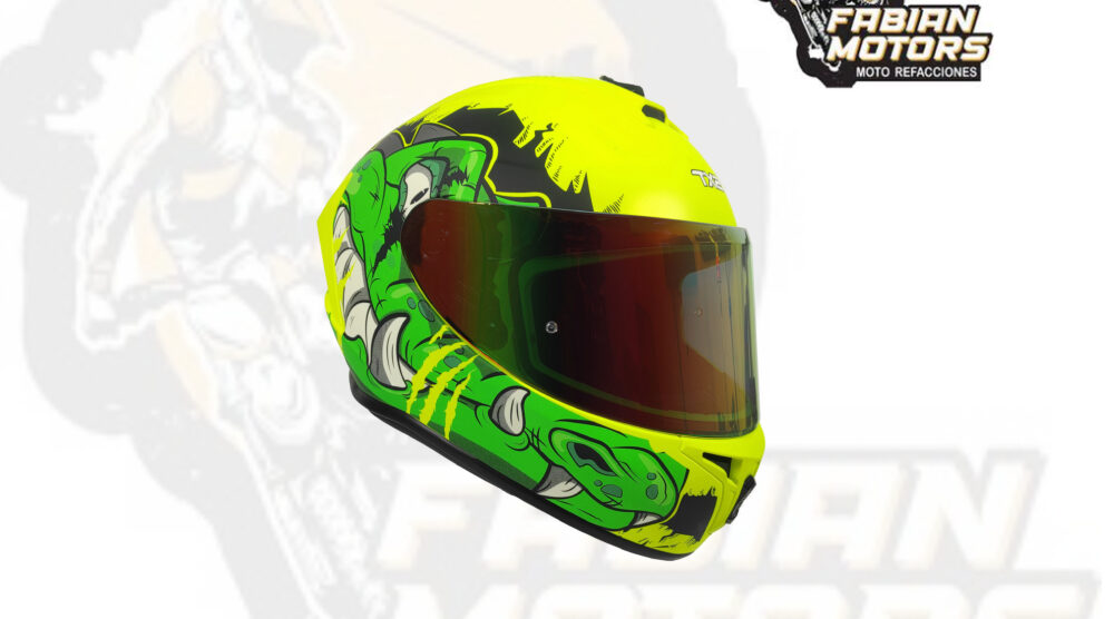 CASCO TECHX2 CERRADO DP815 DRAKEN TROPPER E3 VERDE FLUORESCENTE MATE MICA TORNASOL ROJA TALLA: EEG (PRECIO POR PIEZA) (DE 1 A 5 PIEZAS)  NORMA EUROPEA ECER22-06 Y NORMA AMERICANA DOT