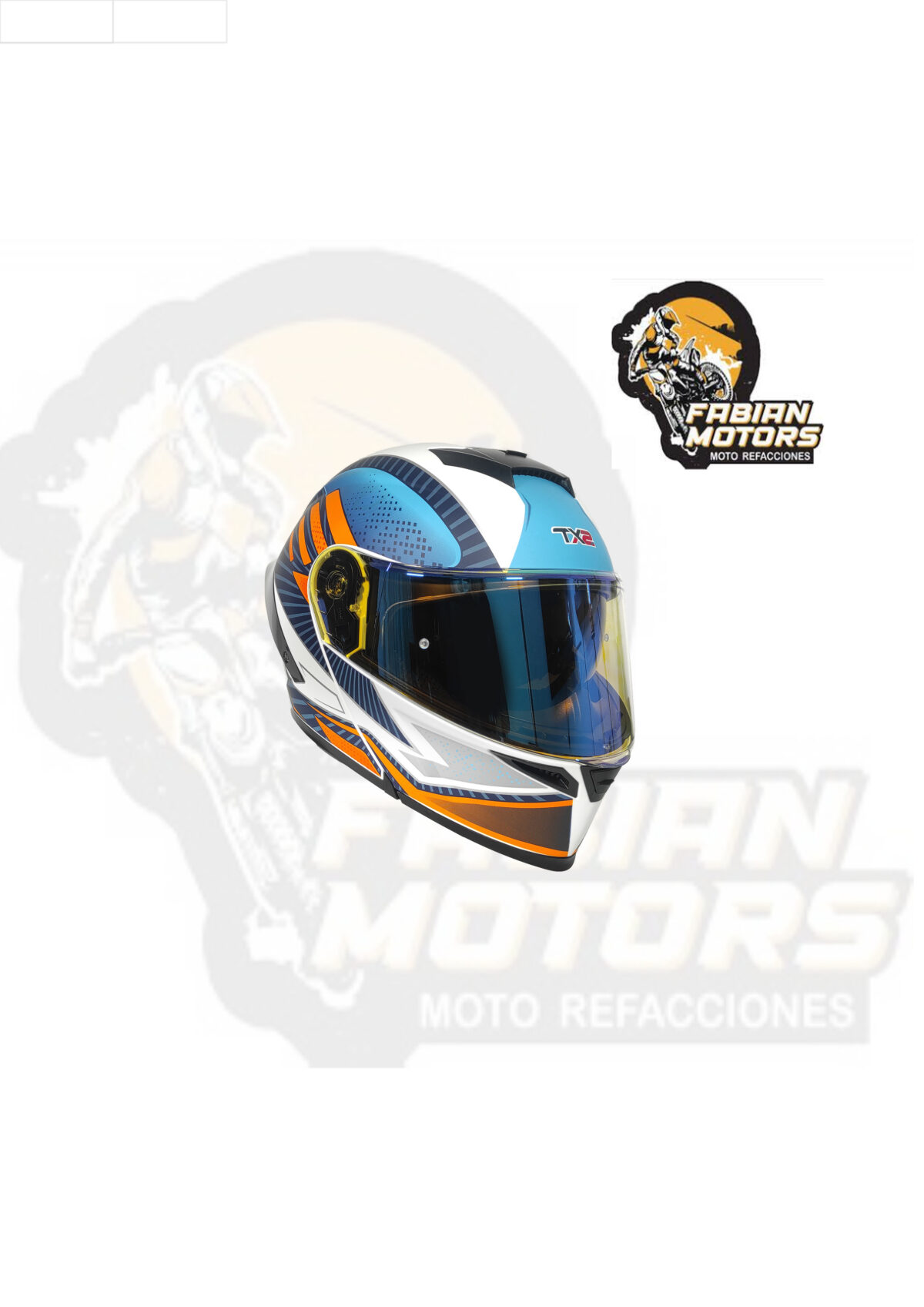 140-100643 CASCO TECHX2 ABATIBLE WS202 AZUL/BLANCO/NARANJA MATE CON LENTE INTERNO Y MICA TORNASOL TALLA: EEG (PRECIO POR PIEZA) (DE 1 A 5 PIEZAS) NORMA EUROPEA ECER22-06 Y NORMA AMERICANA DOT