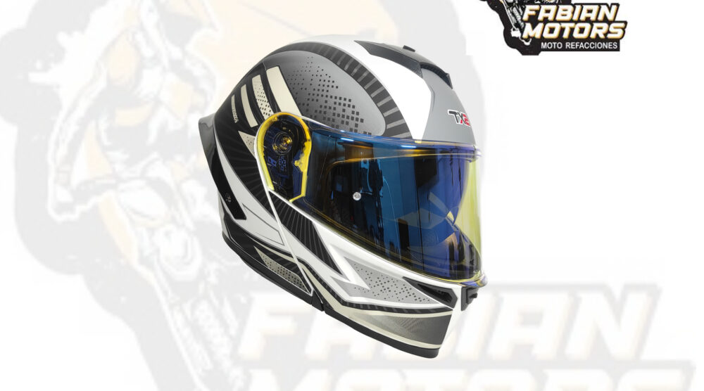 CASCO TECHX2 ABATIBLE WS202 NEGRO/BLANCO MATE CON LENTE INTERNO Y MICA TORNASOL TALLA: M (PRECIO POR PIEZA) (DE 1 A 5 PIEZAS) NORMA EUROPEA ECER22-06 Y NORMA AMERICANA DOT