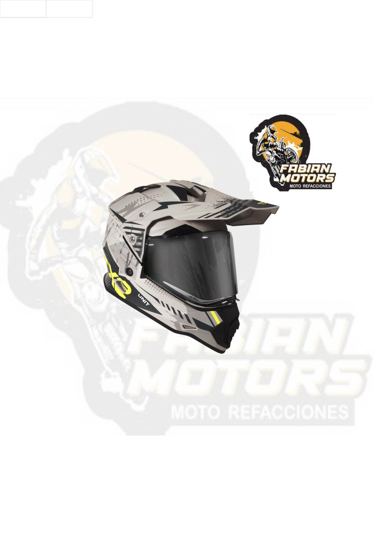 CASCO TECHX2 632A CROSS/STREET CON MICA PLATA Y LENTE INTERNO TUNDRA GRIS/FLUORESCENTE MATE TALLA: G (PRECIO POR PIEZA) (DE 1 A 5 PIEZAS) NORMA EUROPEA ECER22-06