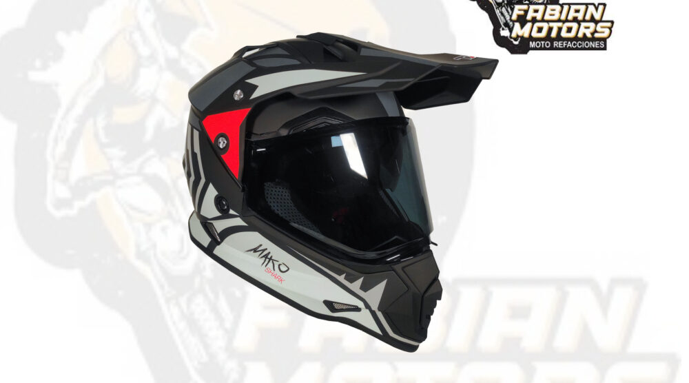 CASCO TECHX2 632A CROSS/STREET CON MICA HUMO OBSCURO Y LENTE INTERNO MAKO FULL GREY NEGRO/GRIS/ROJO MATE TALLA: EG (PRECIO POR PIEZA) (DE 1 A 5 PIEZAS) NORMA EUROPEA ECER22-06