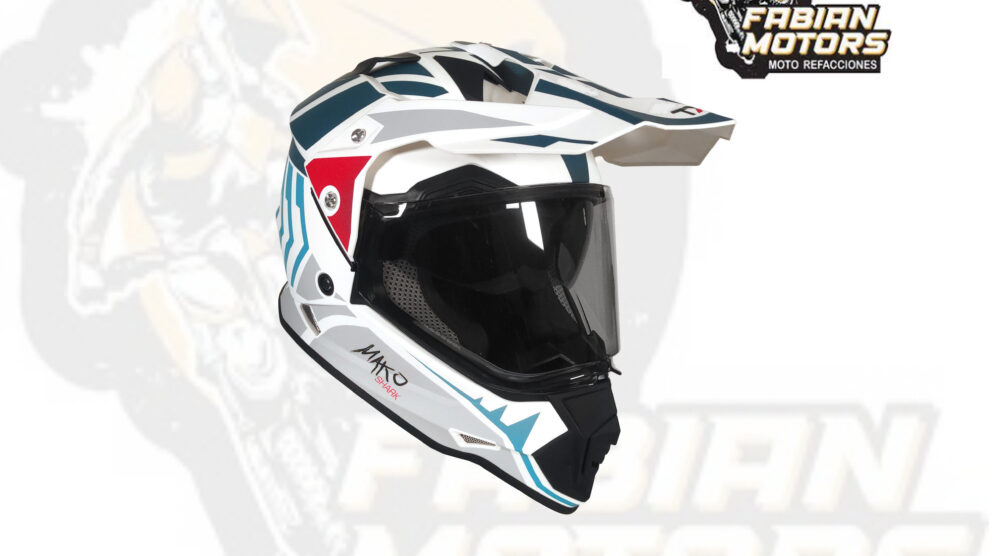 CASCO TECHX2 632A CROSS/STREET CON MICA HUMO CLARO Y LENTE INTERNO MAKO WHITE CELL BLANCO/AZUL/GRIS/ROJO MATE  TALLA: EEG (PRECIO POR PIEZA) (DE 1 A 5 PIEZAS) NORMA EUROPEA ECER22-06
