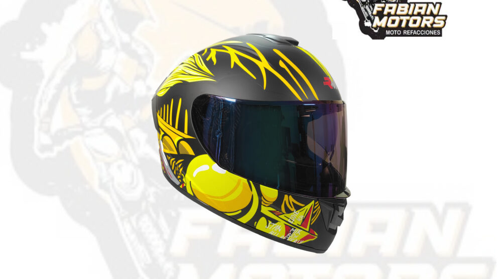 CASCO RMM CERRADO HF701 CRACY CLOWN AMARILLO/NEGRO MICA TORNASOL Y LENTE INTERNO TALLA: EG (PRECIO POR PIEZA) (DE 1 A 5 PIEZAS) NORMA AMERICANA DOT