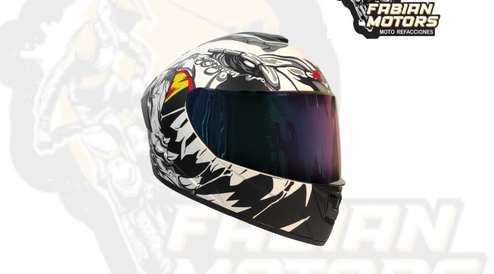 CASCO RMM CERRADO HF701 CARNIVORE NEGRO/BLANCO MICA TORNASOL Y LENTE INTERNO TALLA: M (PRECIO POR PIEZA) (DE 1 A 5 PIEZAS) NORMA AMERICANA DOT