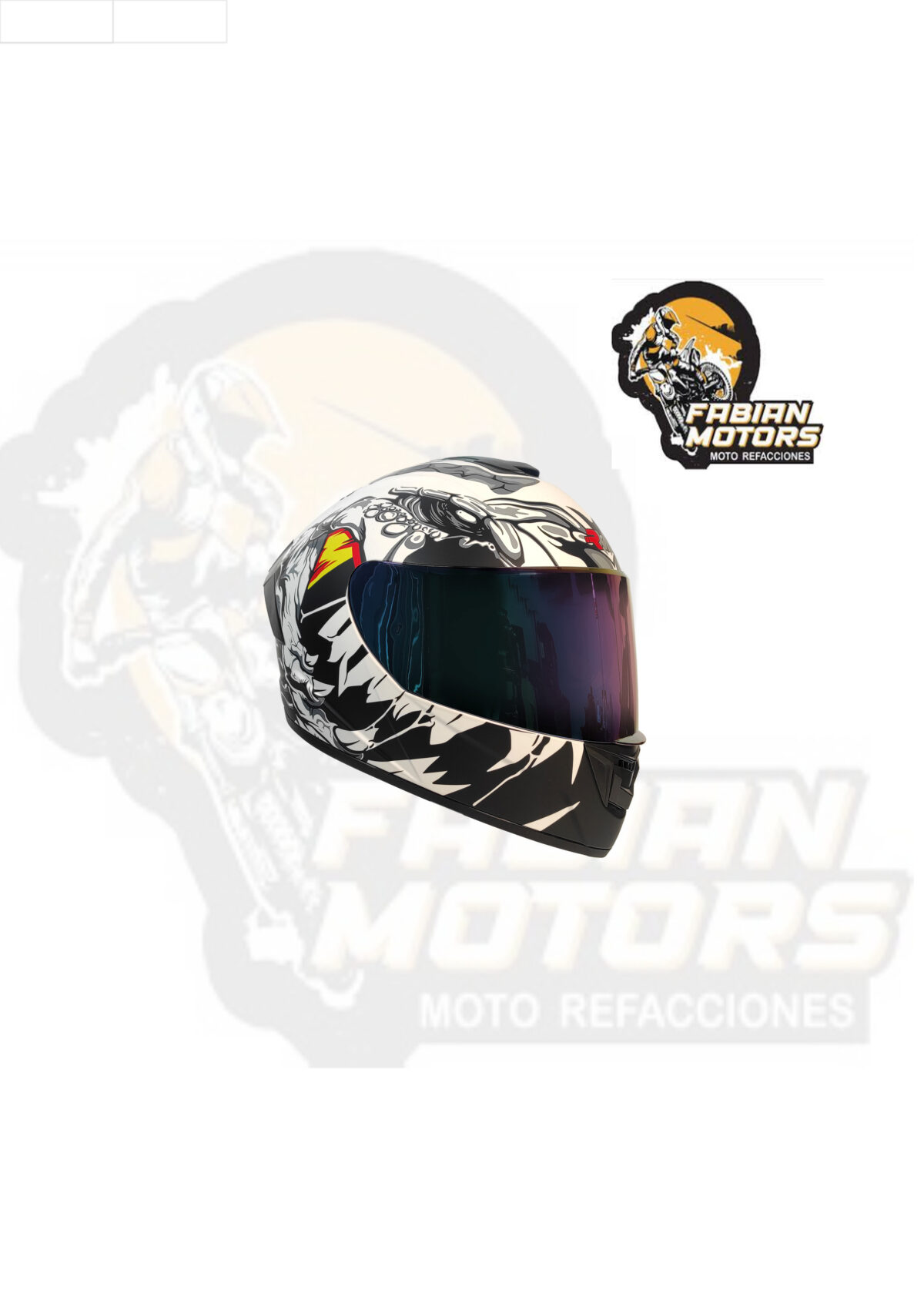 CASCO RMM CERRADO HF701 CARNIVORE NEGRO/BLANCO MICA TORNASOL Y LENTE INTERNO TALLA: M (PRECIO POR PIEZA) (DE 1 A 5 PIEZAS) NORMA AMERICANA DOT