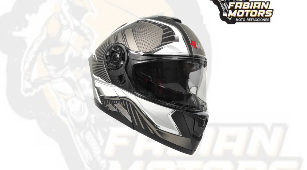 CASCO RMM ABATIBLE HF900 LAMINATE GRIS/NEGRO MICA TRANSPARENTE Y LENTE INTERNO TALLA: G (PRECIO POR PIEZA) (DE 1 A 5 PIEZAS) NORMA AMERICANA DOT