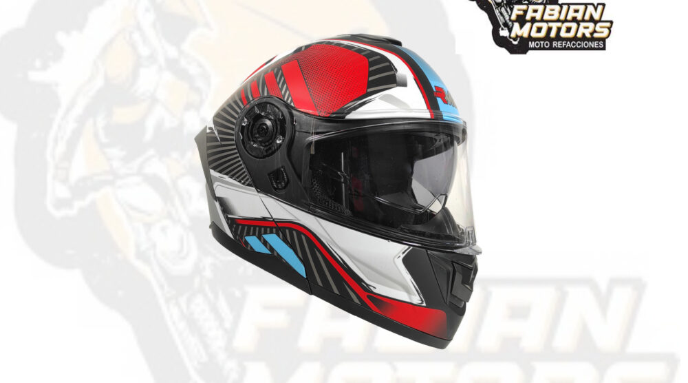 CASCO RMM ABATIBLE HF900 LAMINATE ROJO/NEGRO/GRIS MICA TRANSPARENTE Y LENTE INTERNO TALLA: EEG (PRECIO POR PIEZA) (DE 1 A 5 PIEZAS) NORMA AMERICANA DOT