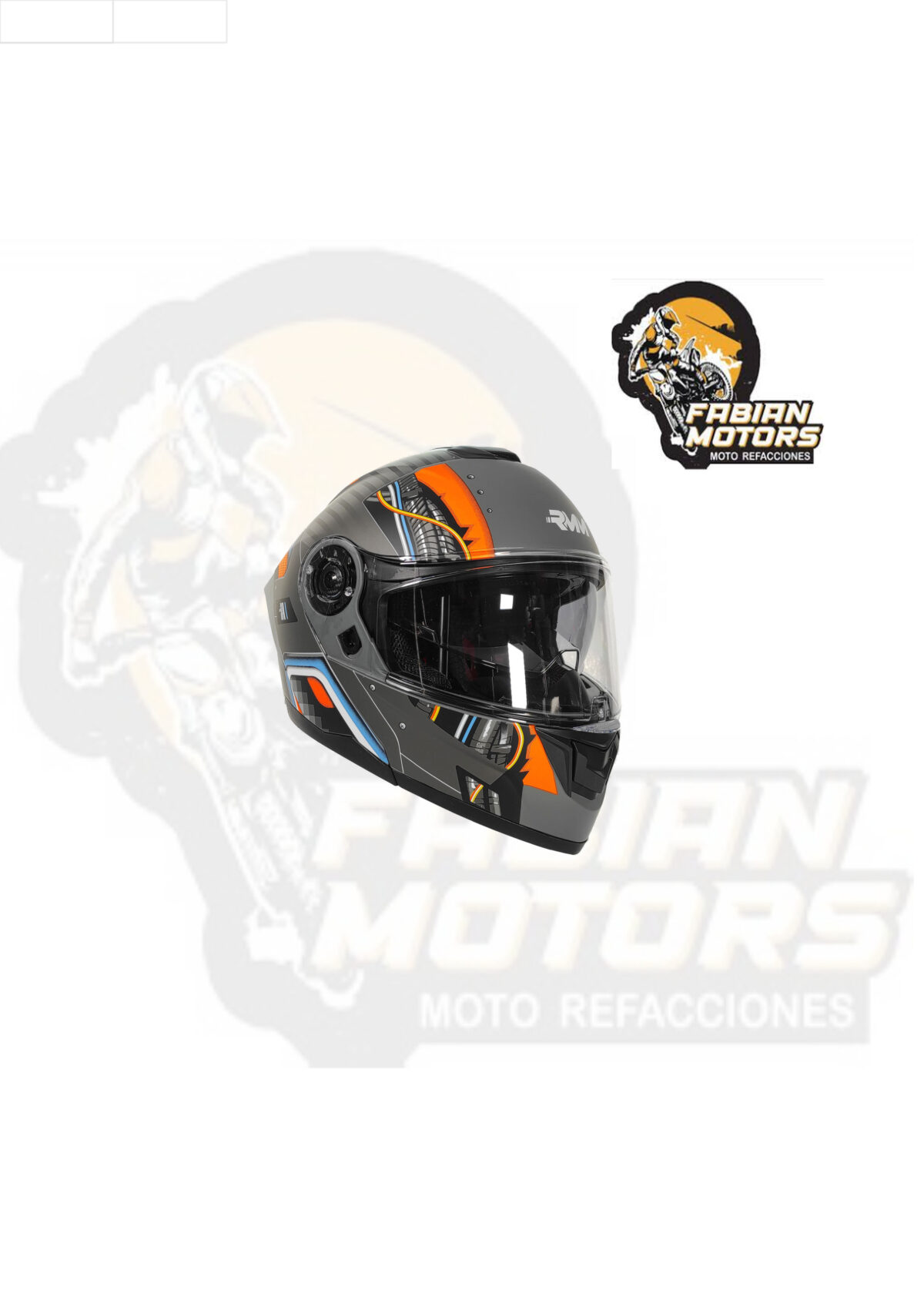 CASCO RMM ABATIBLE HF900 REMOTE GRIS/NARANJA/AZUL MICA TRANSPARENTE Y LENTE INTERNO TALLA: M (PRECIO POR PIEZA) (DE 1 A 5 PIEZAS) NORMA AMERICANA DOT